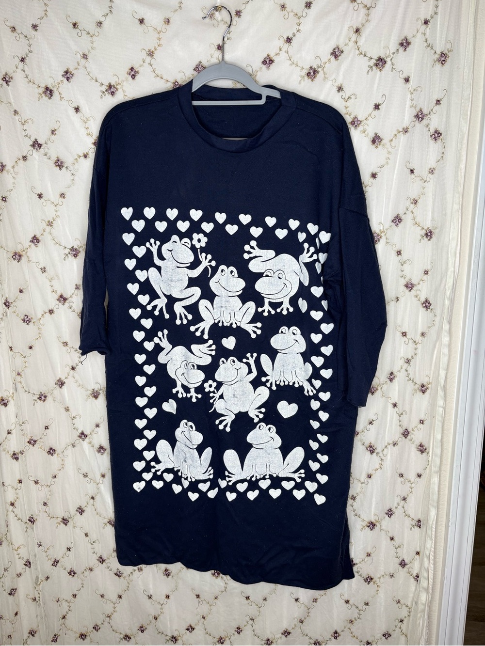 Source Unknown Black Dress with White Frog Heart Print